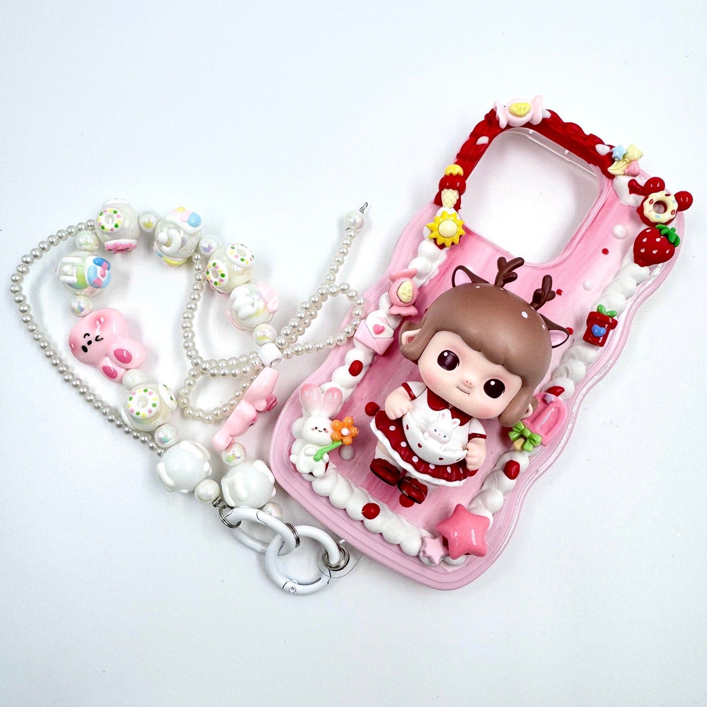 Kosbling Handmade minico cream iphone 14 pro phonecase with phonechain