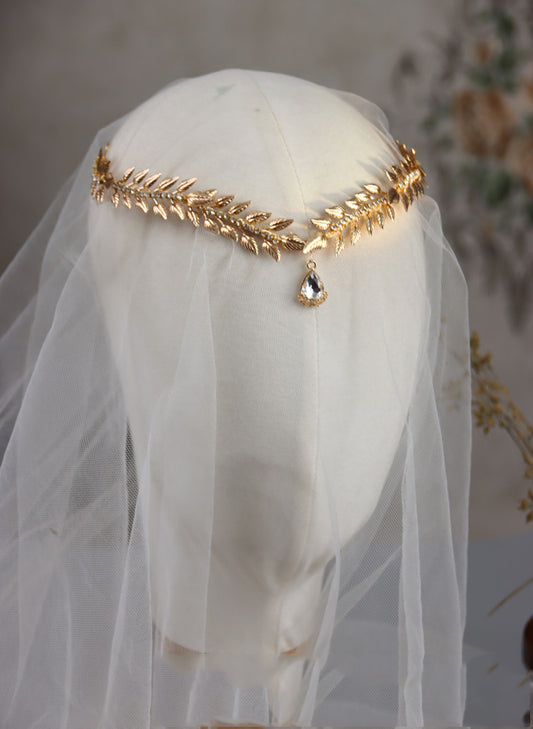 Vintage Gold Leaf Goddess Rhinestone Headband - HO1