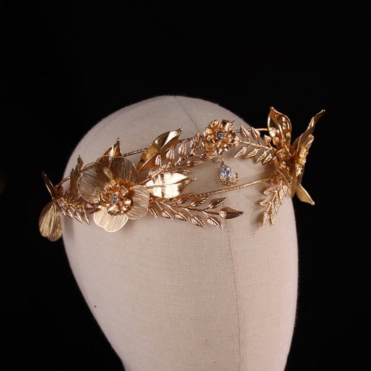 Vintage Gold Flower Leaf Baroque Tiara - HO1