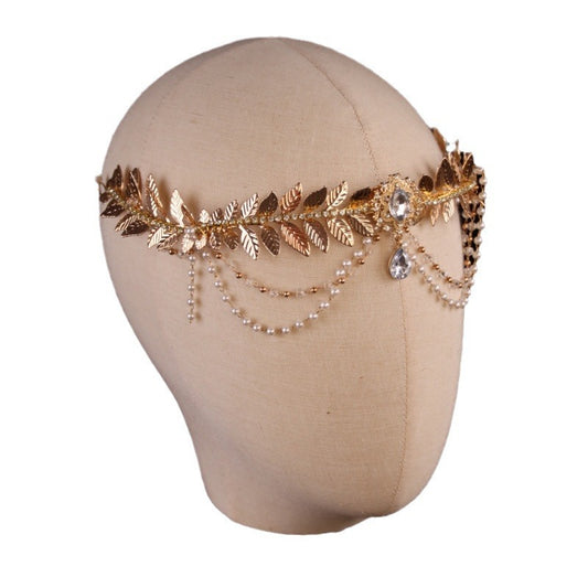 Vintage Gold Olive Leaf Goddess Rhinestone Headband - HO1