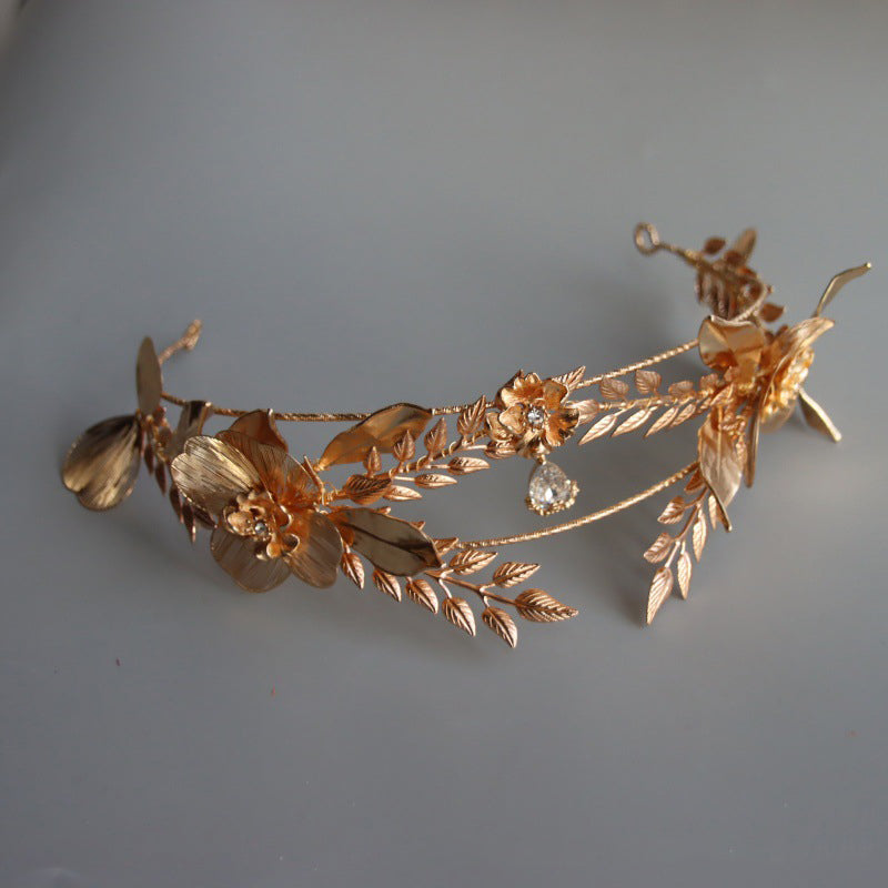 Vintage Gold Flower Leaf Baroque Tiara - HO1