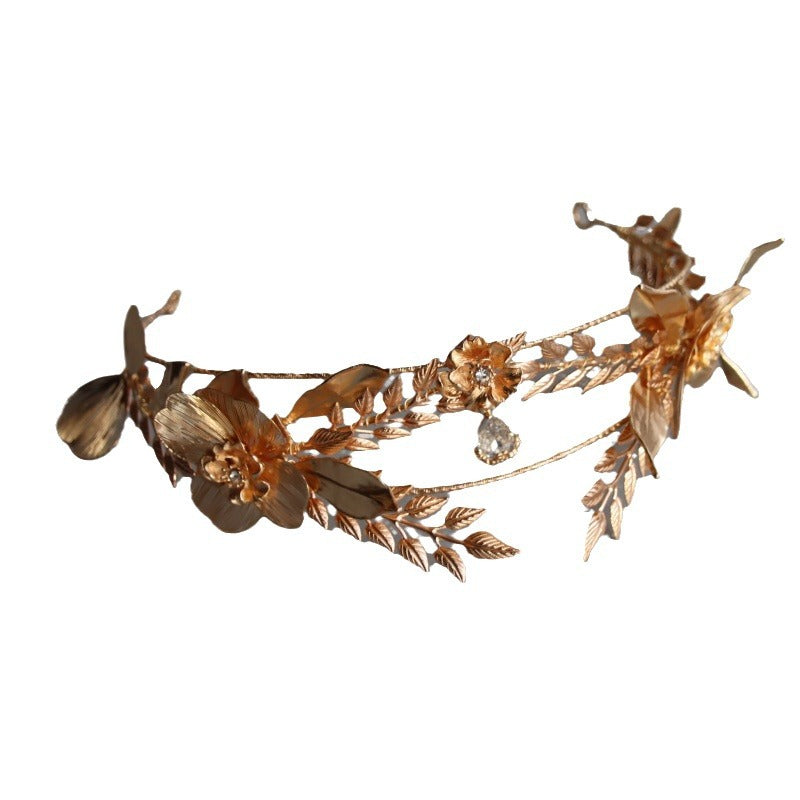 Vintage Gold Flower Leaf Baroque Tiara - HO1