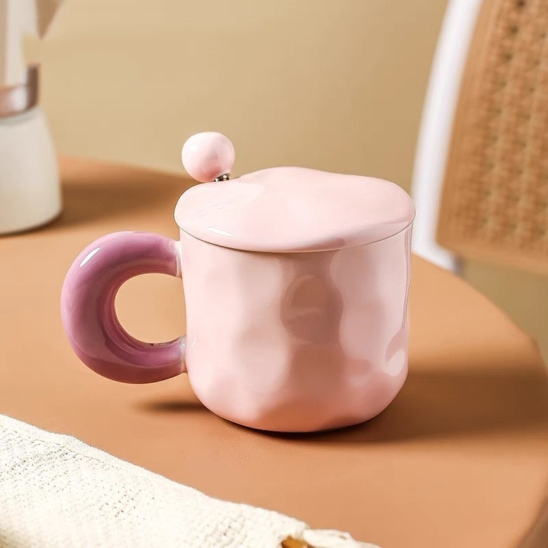 Simple Ceramic Mug with Lid and Spoon