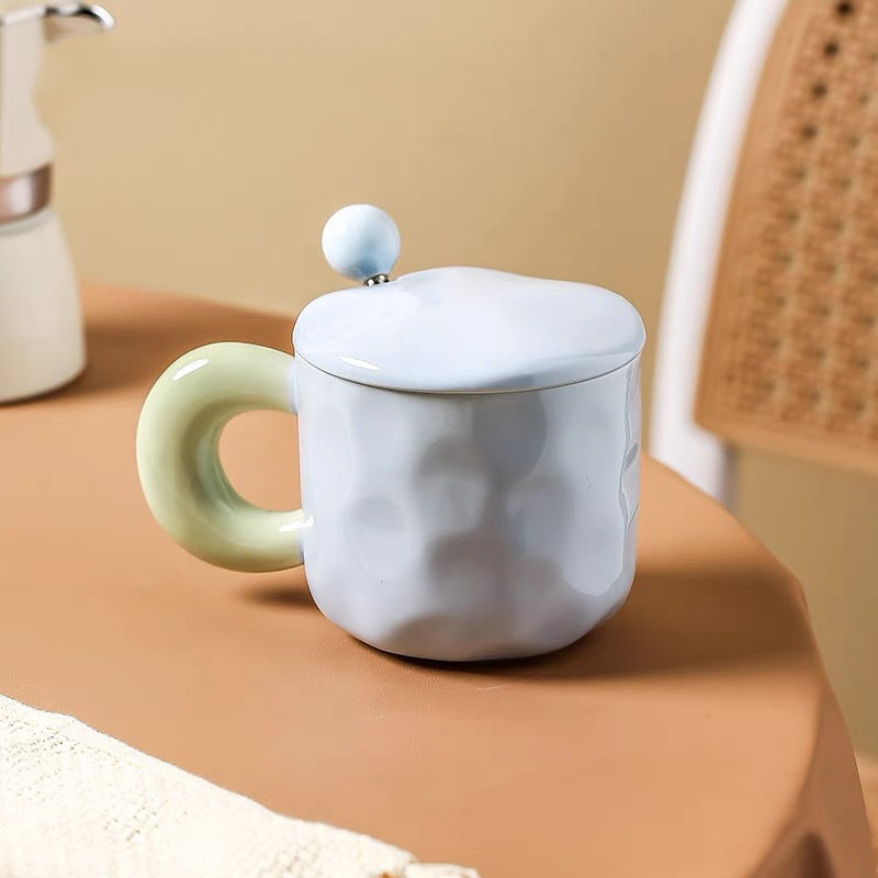 Simple Ceramic Mug with Lid and Spoon