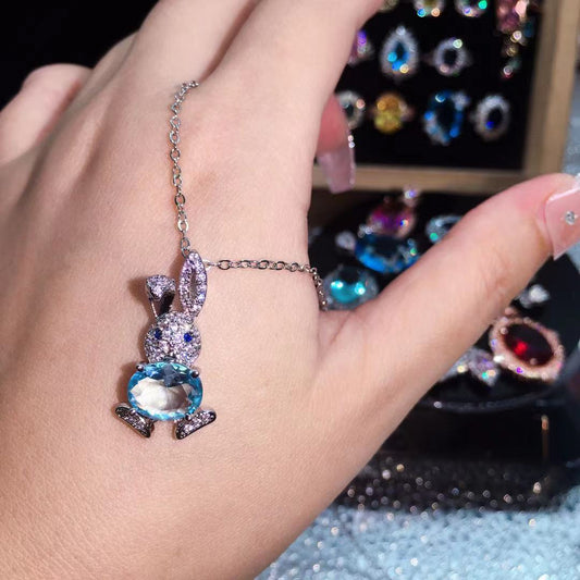 【Discount】Sky blue little bunny necklace encrusted with zircon diamonds - NK1