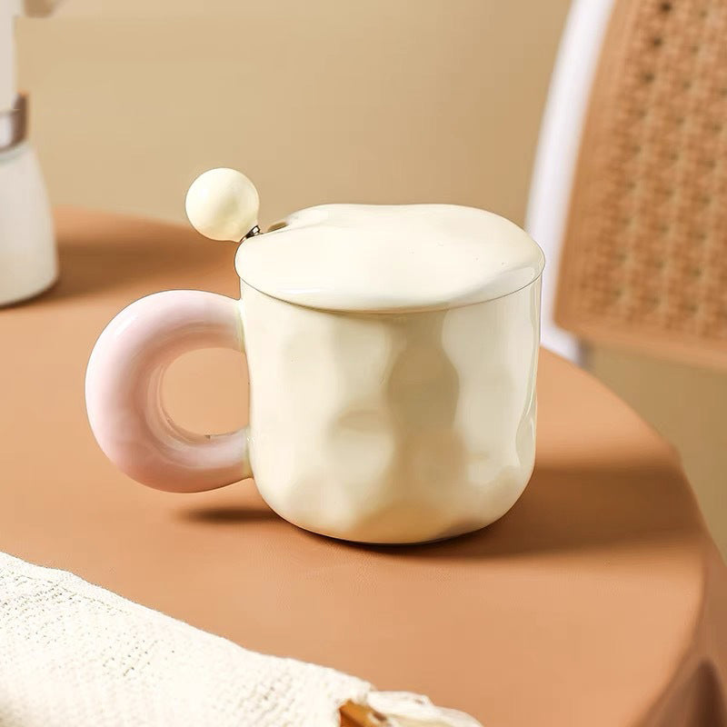 Simple Ceramic Mug with Lid and Spoon