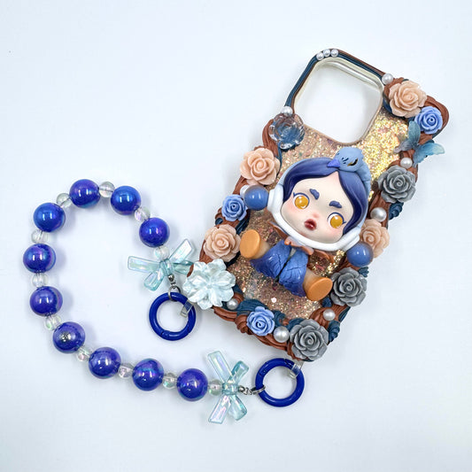 Kosbling handmade skullpanda cream iphone 14 pro phonecase with phonechain