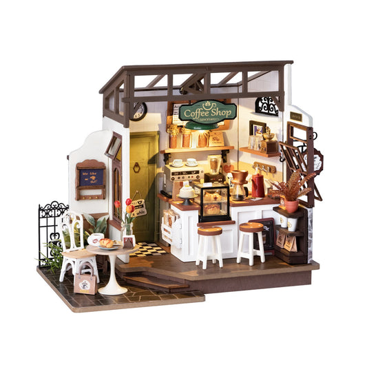 Coffee Shop - Miniature Dollhouse Kit with LED Lights