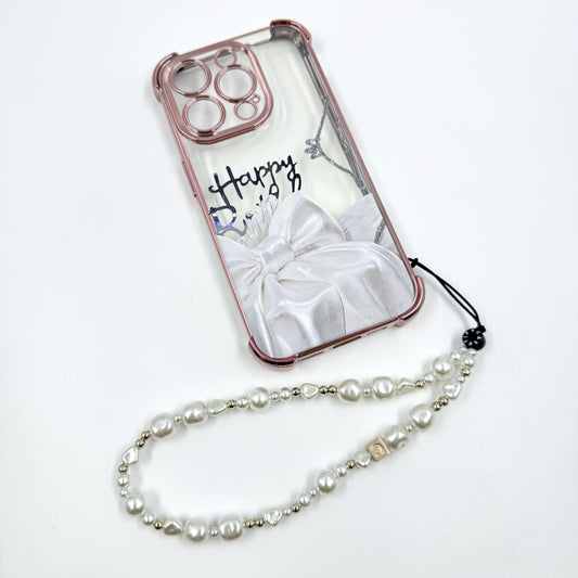 kosbling bowknot print transparent phonecase with phonechain