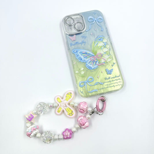 Kosbling blue green butterfly print phonecase with phonechain