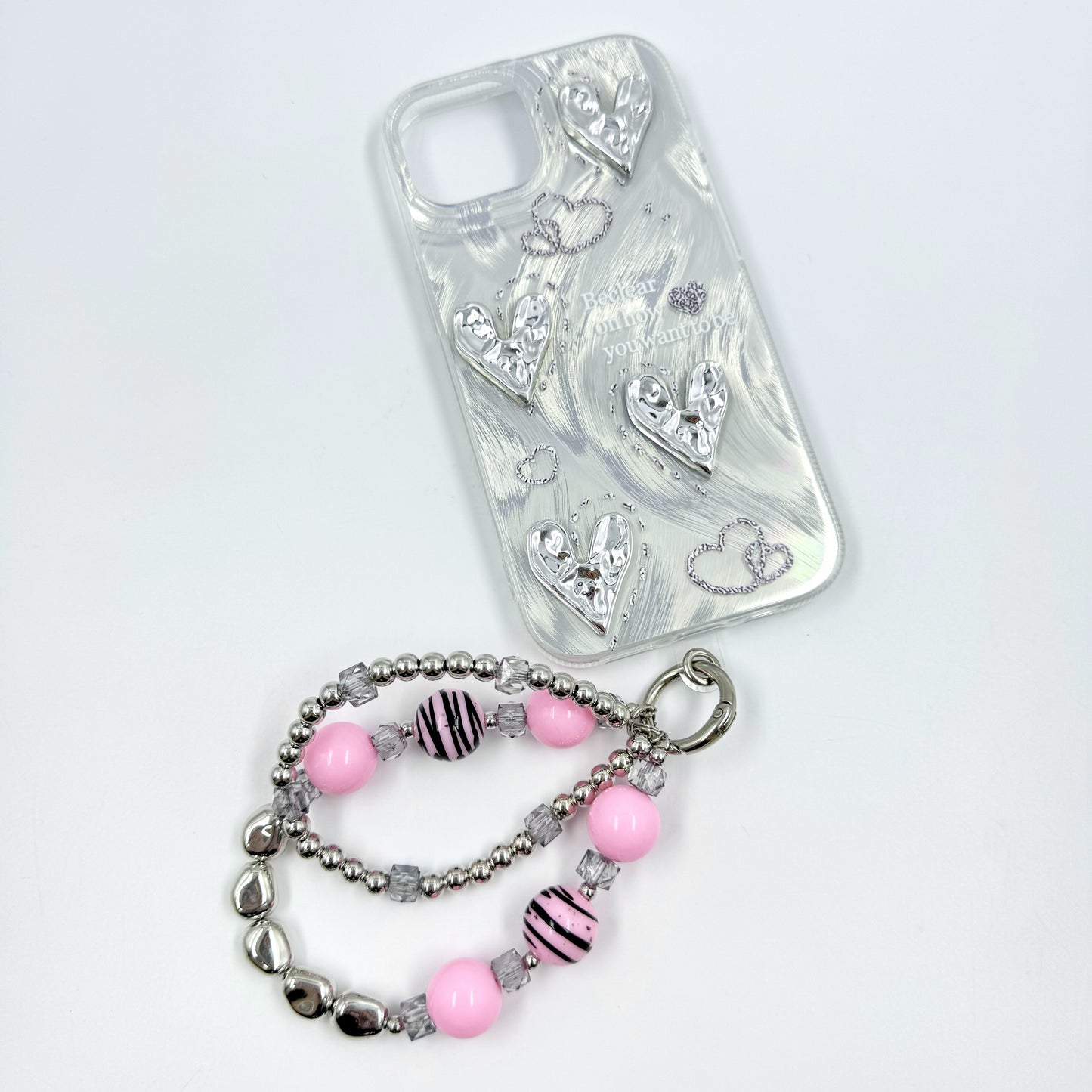 kosbling silver flowing sand gltter phonecase with phonechain