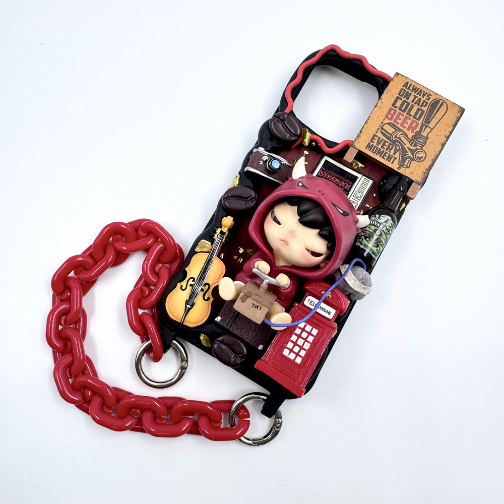 Kosbling handmade hirono cream iphone 15 promax phonecase with phonechain