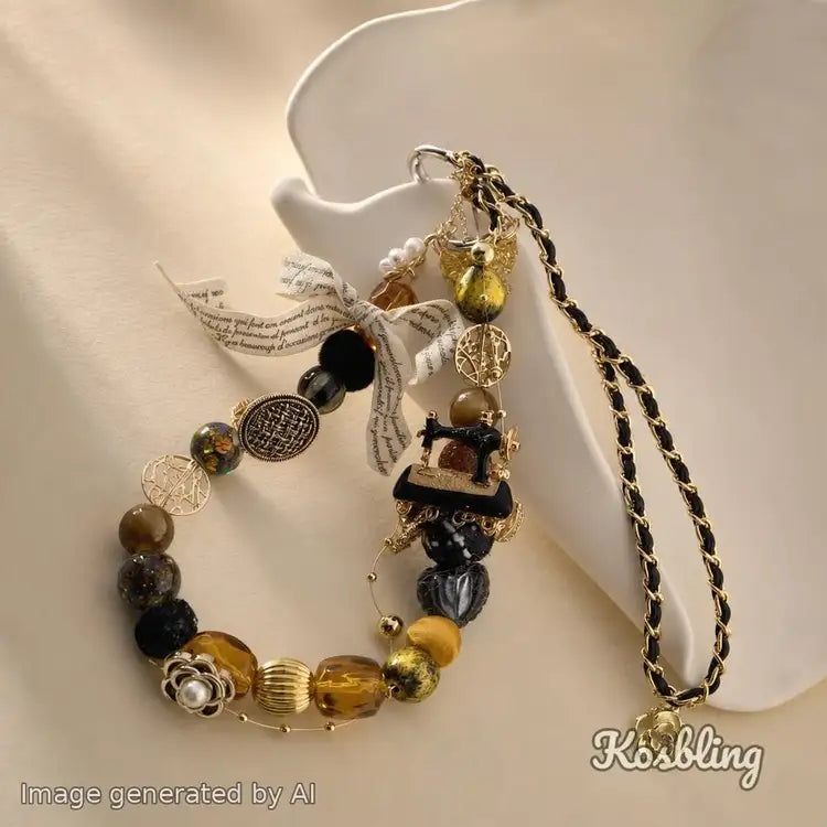 【Buy One Get One Equal Volume For Free】Black & Gold Beads Mix For Keychains(Miki)-BD