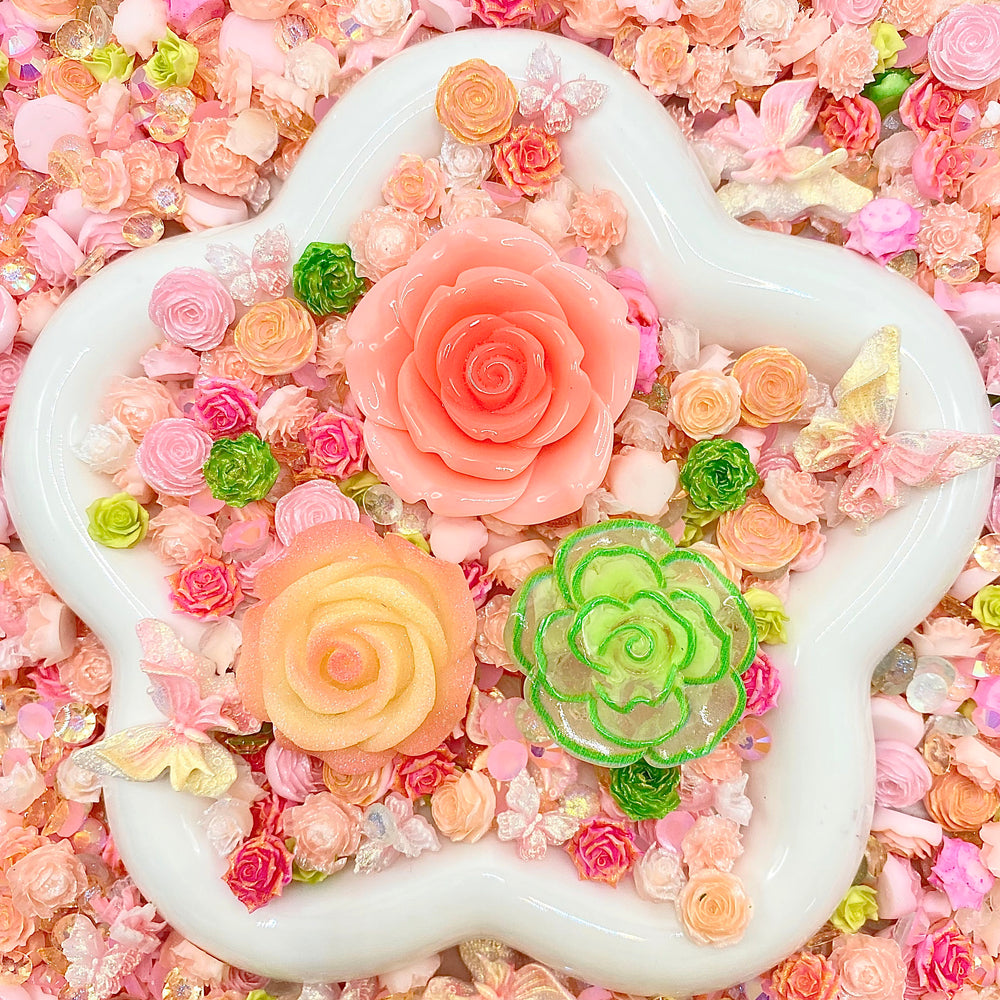 【Buy One Get Equal Volume for Free】 Peach & Green Nail Charm + Rose Mix-glow(Miki)- FC1