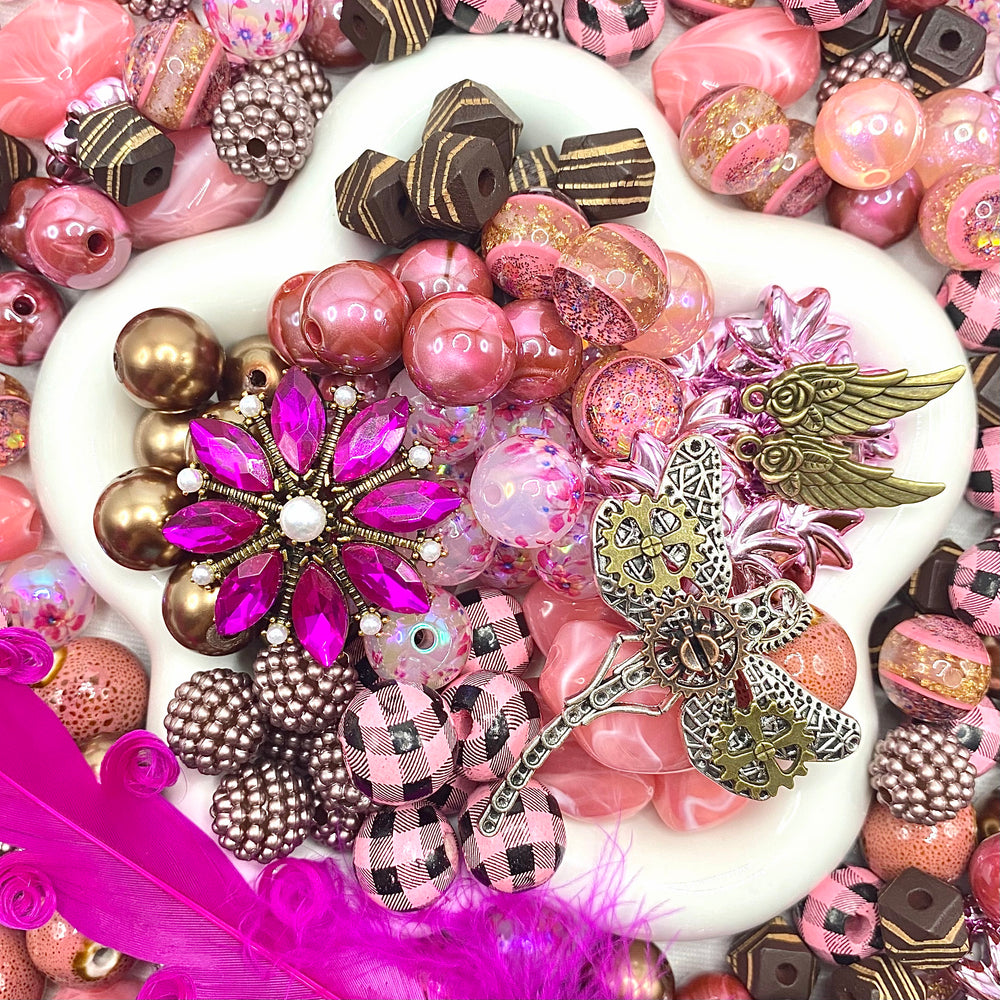【Buy One Get One Equal Volume For Free】Pink Feather Beads Mix For Keychains(Miki)-BD