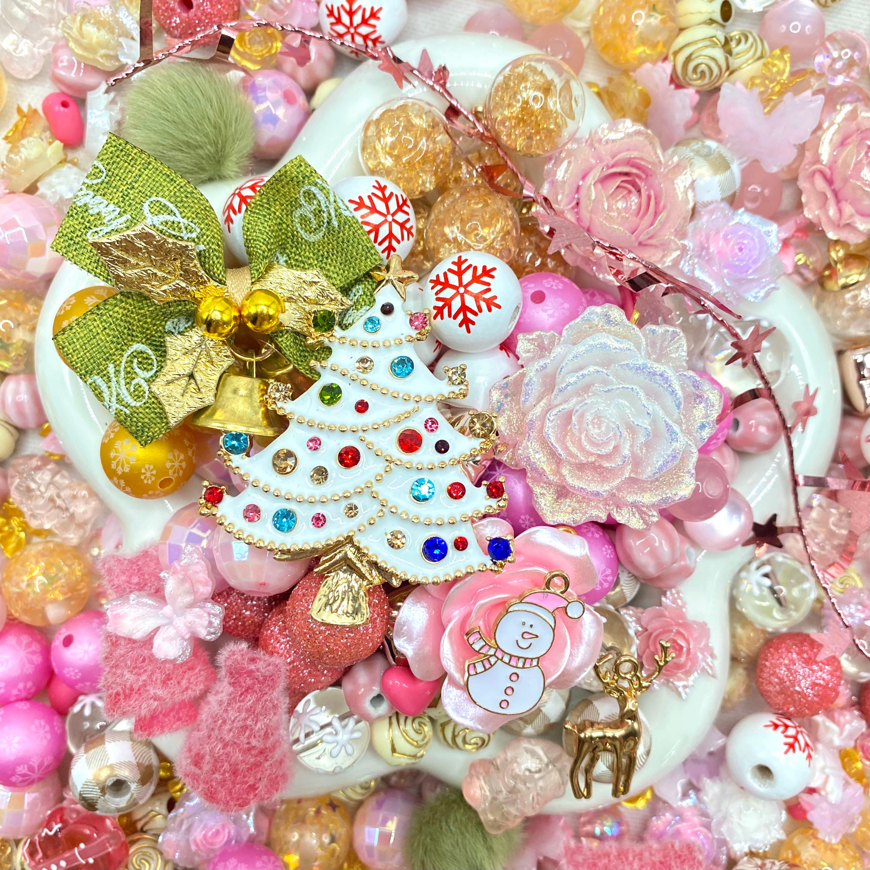 Santa's Pink Ho Ho Ho - Beads & Nail & Rose Mixes For hanging ornaments(Miki)-BD