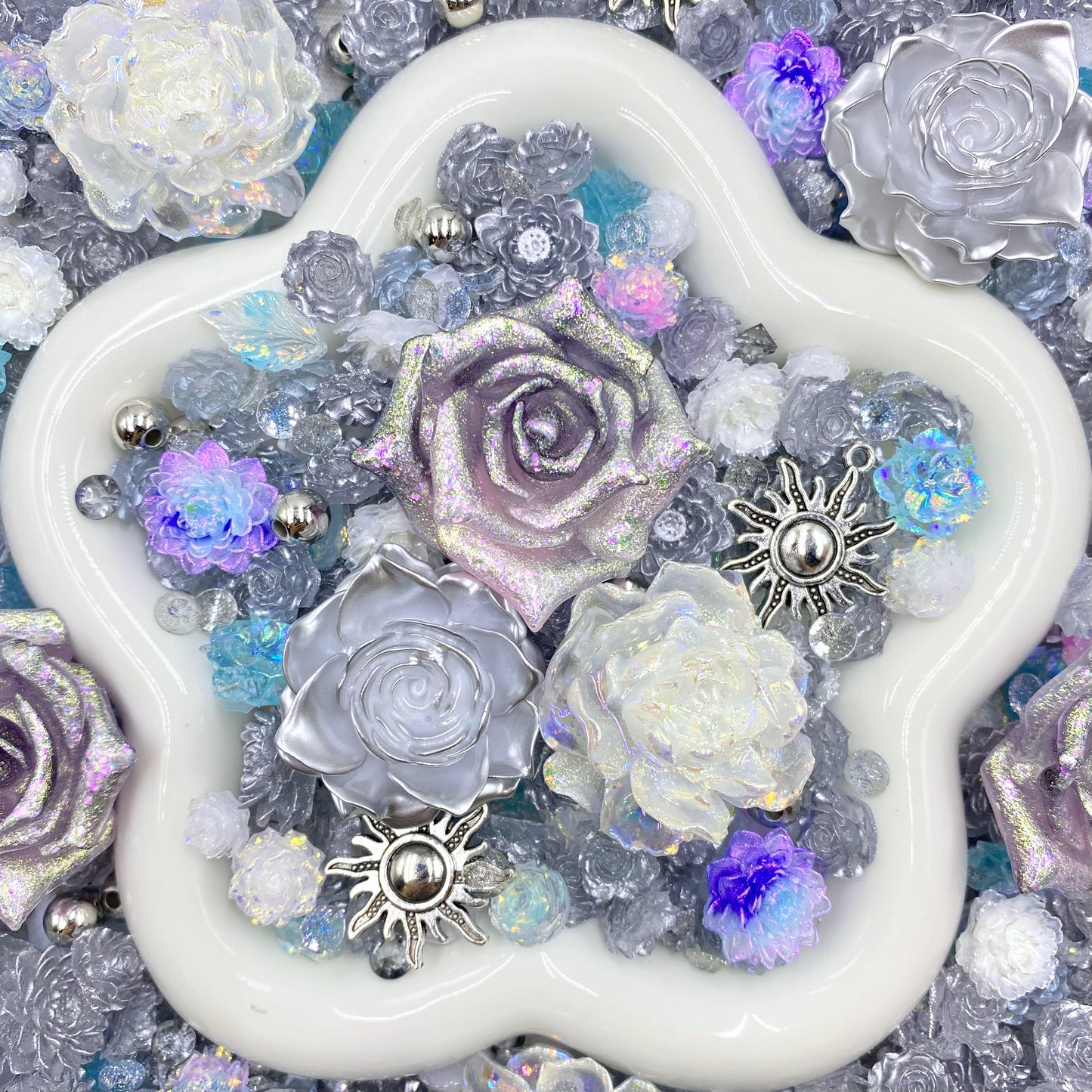 【Buy One Get Equal Volume for Free】Silver Nail Charm + Rose Mix-glow(Miki)- FC1