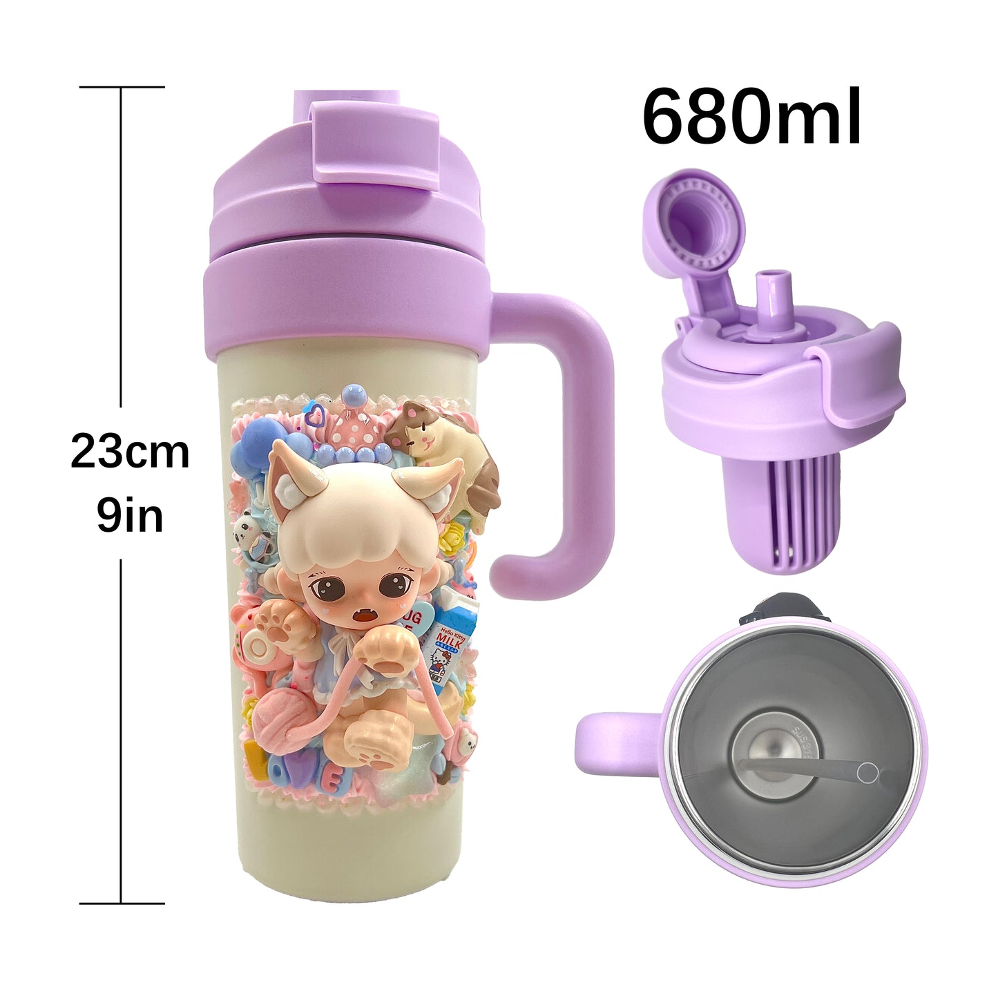 Handmade Doll Cup  - Zoraa Meow Cat Face - Cream Glue