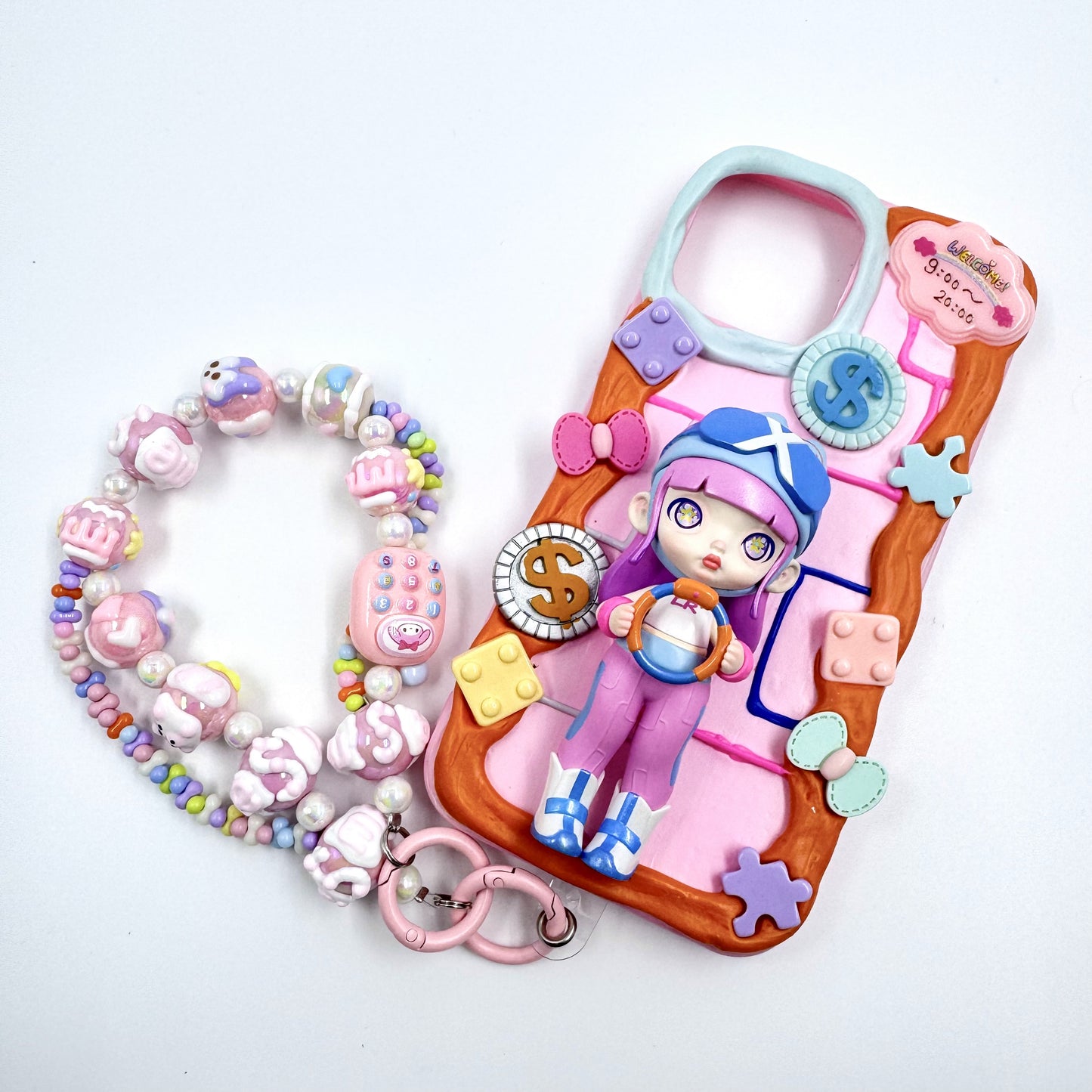 Kosbling  Handmade cream Laura iphone 13 promax phonecase with phonechain