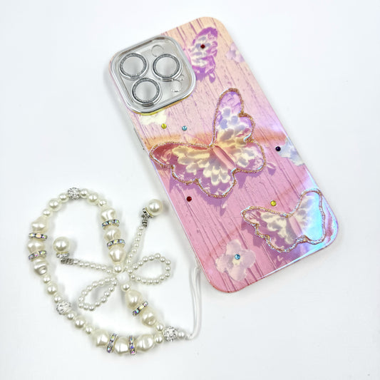 Kosbling pink print  oil paint butterfly phonecase with phonechain