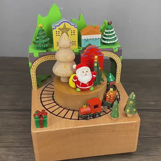 Santa Claus In Forest - Christmas Wooden Handmade Music Box