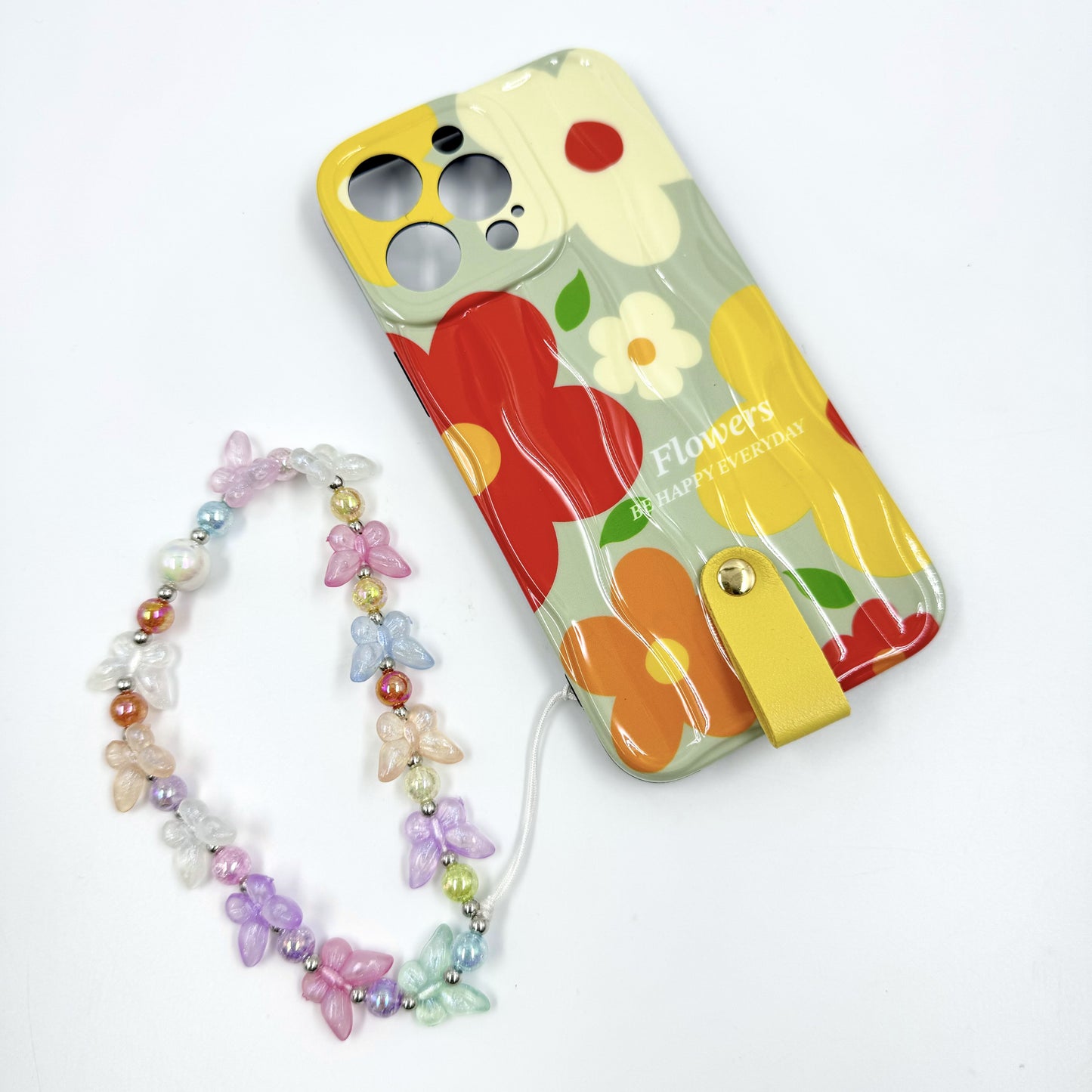 kosbling summer orange yellow print flower phonecase with phonechain