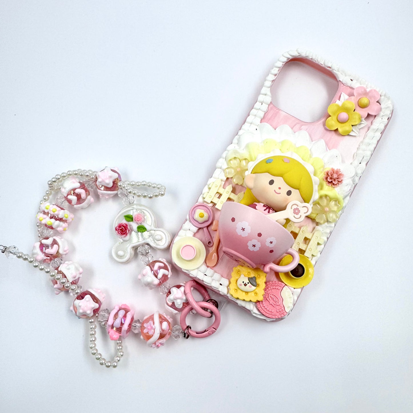 Kosbling handmade cream zzoton iphone 13 promax phonecase with phonechain